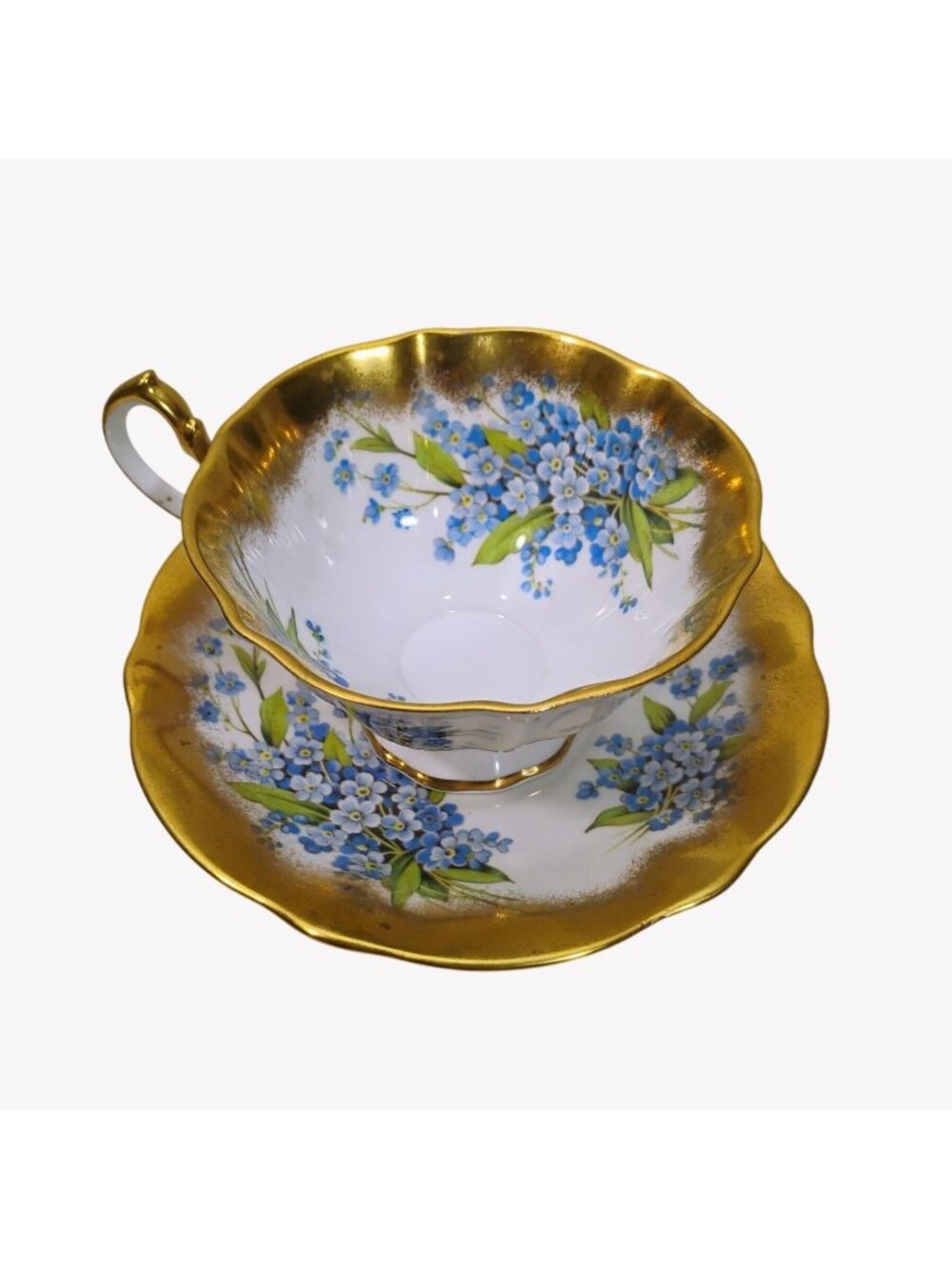 Vintage Queen Anne Bone China Blue Floral Cup & Saucer Set Made in England